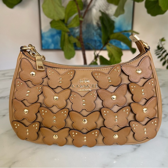 NWT COACH Teri Shoulder Bag with Butterfly Applique CAJ97 Honey Brown Crossbody
